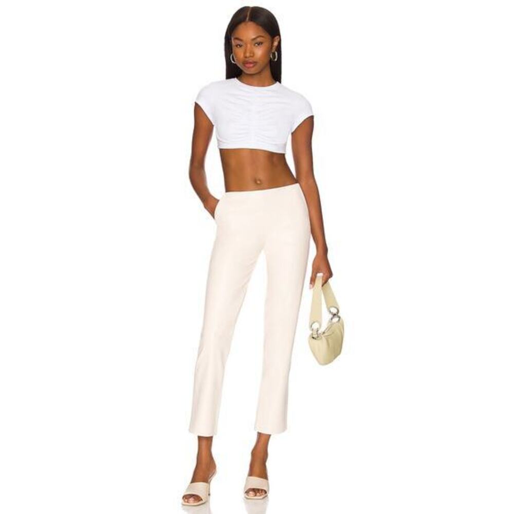 NBD Keoni Pant in Ivory Women's XS Sateen‎ Faux Leather Side Pockets